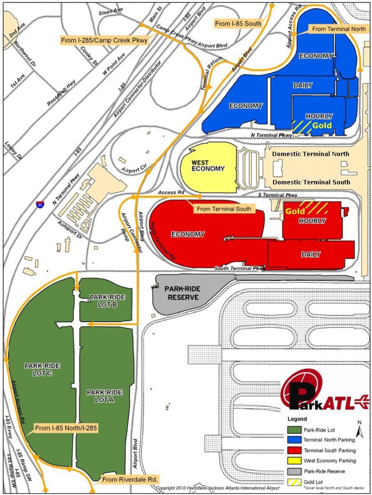 Atlanta Hartsfield o aparcadoiro do aeroporto mapa