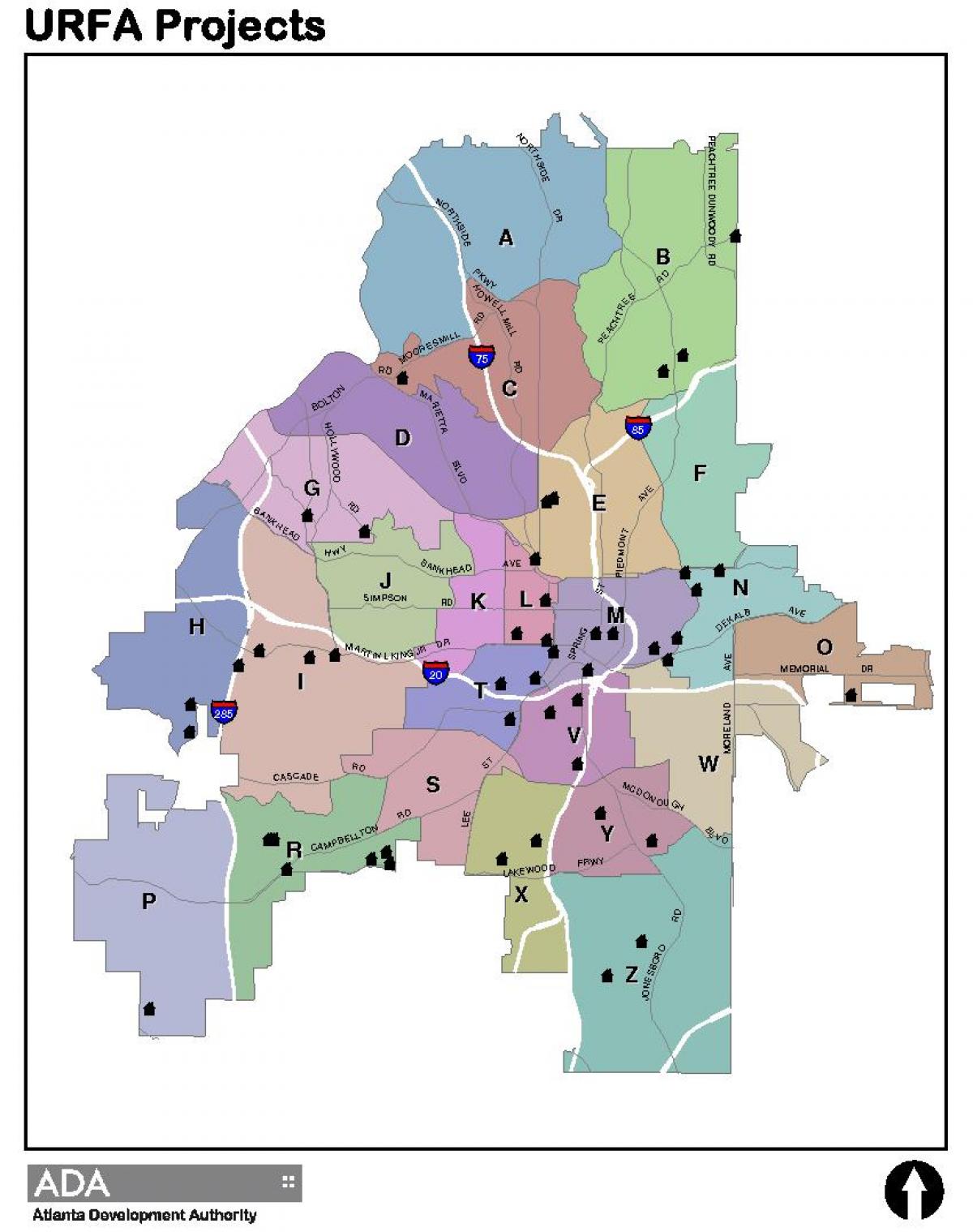 mapa de Atlanta de avisos mapa