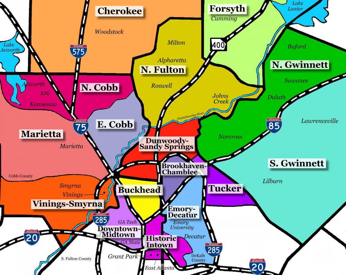 mapa de Atlanta suburbios